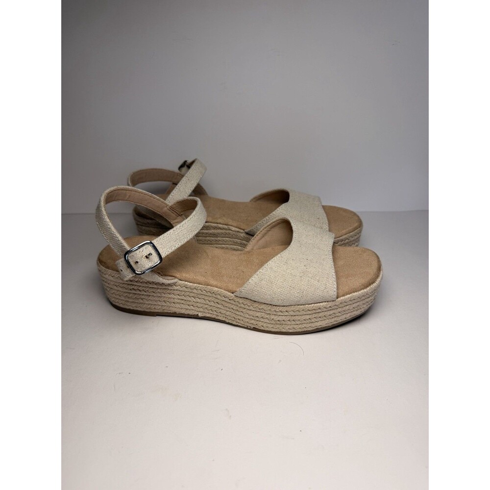 Old Navy Boho Linen Flatform Espadrille Sandals Buckle Ankle Strap Size 8